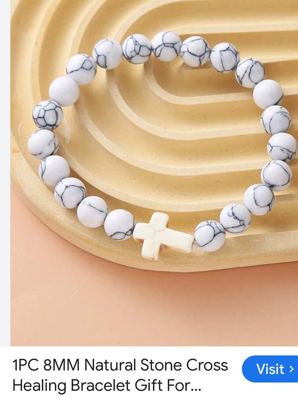 #2499* Unisex’s Faith White Howlite Beaded Cross Stretch Bracelet - Picture 3 of 16